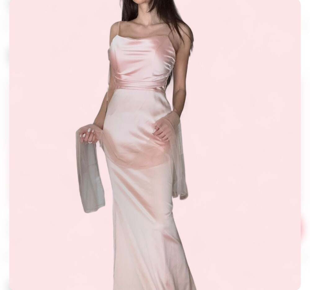 Nox Anabel Blush Satin Cowl Neck Backless Formal  prom or bridesmaid Gown